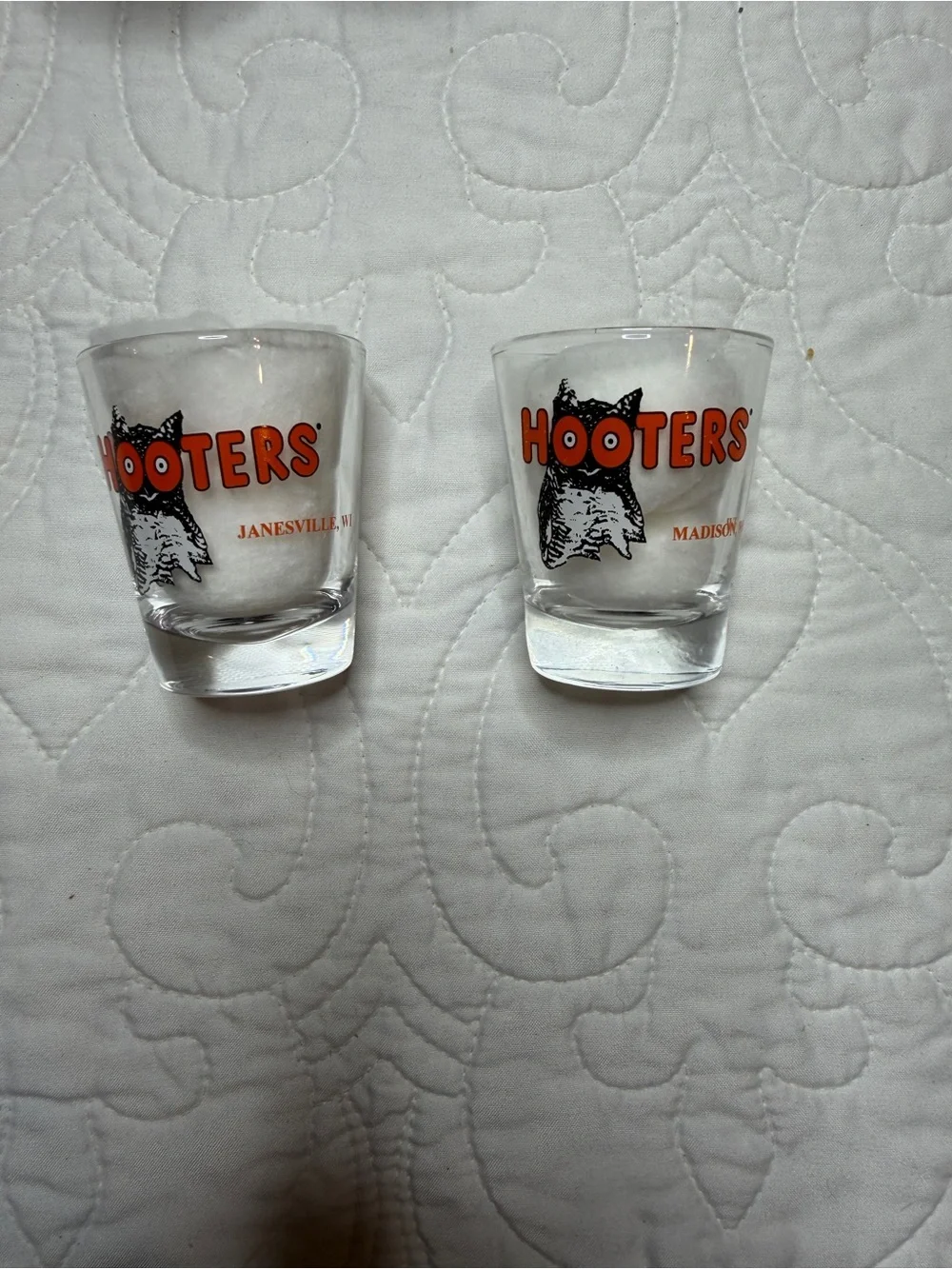 Hooters Wisconsin Shot Glass Set Janesville Madison Collectible Barware